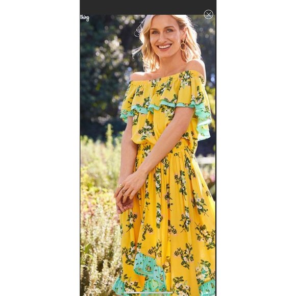 Matilda Jane Dress L Large New NWT Hooked On A Feeling Yellow Blue Off Shoulder - Picture 2 of 10
